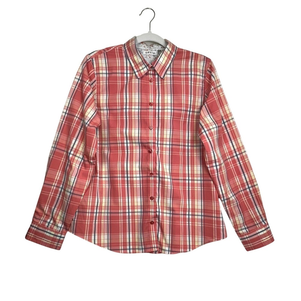 Orvis Size 12 Pink Plaid Button Front Shirt Preppy Coastal Grandmother Cotton